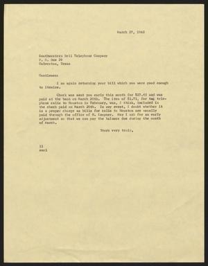 [Letter from I. H. Kempner to the Southwestern Bell Telephone Company, March 27, 1962]