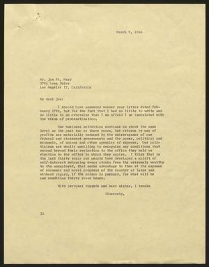 [Letter from I. H. Kempner to Joe St. Mary, March 9, 1962]