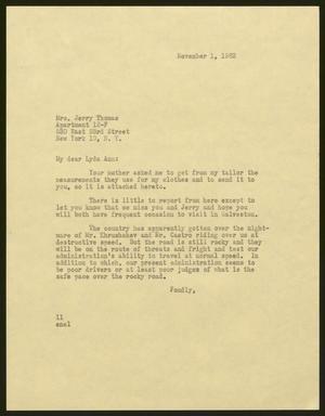 [Letter from I. H. Kempner to Lyda Ann Thomas, November 1, 1962]