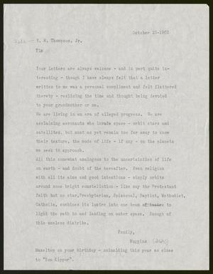 [Letter from I. H. Kempner to E. R. Thompson, Jr., October 10, 1962]