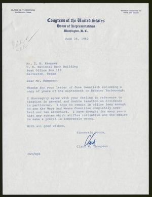 [Letter from Clark W. Thompson to Isaac H. Kempner, June 25, 1962]