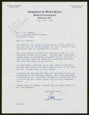 [Letter from Clark W. Thompson to I. H. Kempner, June 11, 1962]