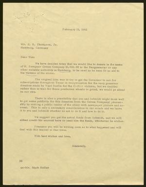 [Letter from Harris Leon Kempner to E. R. Thompson, Jr., February 19, 1962]