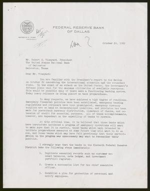 [Letter from Watrous H. Irons to Robert A. Vineyard, October 29, 1962]