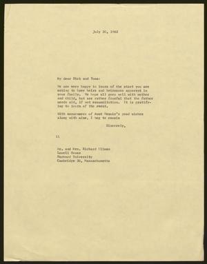 [Letter from I. H. Kempner to Richard and Yoma Ullman, July 30, 1962]