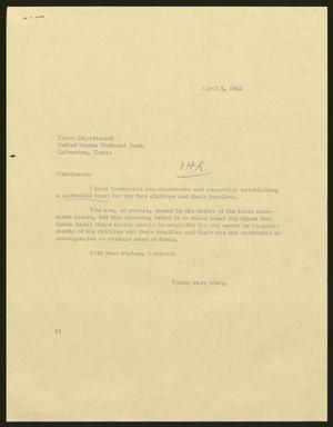 [Letter from I. H. Kempner to the Trust Department, April 5, 1962]