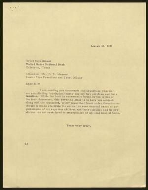 [Letter from I. H. Kempner to the Trust Department, March 30, 1962]