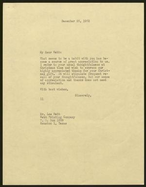 [Letter from Isaac H. Kempner to Lee Webb, December 26, 1962]