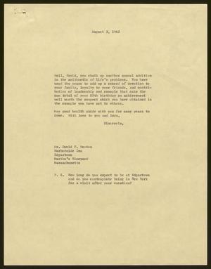 Primary view of object titled '[Letter from I. H. Kempner to David F. Weston, August 3, 1962]'.