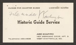 Primary view of object titled '[Annotated Business Card for Abe Shapiro of Historic Guide Service]'.
