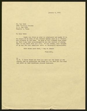 [Letter from Isaac H. Kempner to Lee Webb, January 4, 1962]