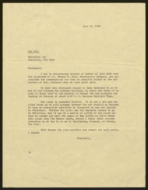 [Letter from Isaac H. Kempner to Whiteface Inn, July 25, 1962]