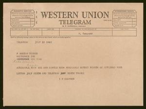 [Telegram from Isaac H. Kempner to F. Burton Fisher, July 10, 1962]