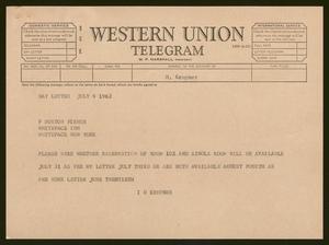 [Telegram from Isaac H. Kempner to F. Burton Fisher, July 9, 1962]