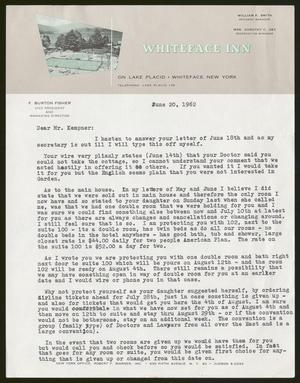 [Letter from F. Burton Fisher to I. H. Kempner, June 20, 1962]