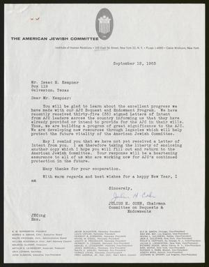 [Letter from Julius H. Cohn to I. H. Kempner, September 12, 1963]