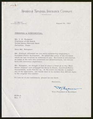 [Letter from R. C. Weaver to I. H. Kempner, August 26, 1963]