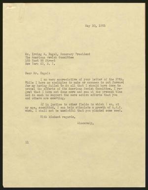 [Letter from Isaac H. Kempner to Irving M. Engel , May 30, 1963]