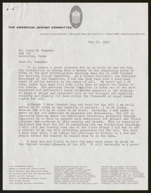 [Letter from Irving M. Engel to I. H. Kempner, May 27, 1963]