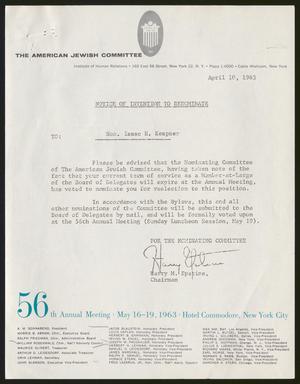 [Letter from Harry M. Epstine to I. H. Kempner, April 10, 1963]