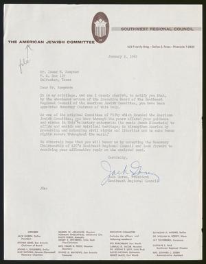 [Letter from Jack Goren to I. H. Kempner, January 2, 1963]