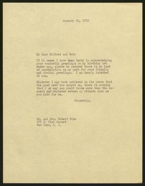[Letter from Isaac H. Kempner to Mildred and Robert Blum, January 28, 1963]