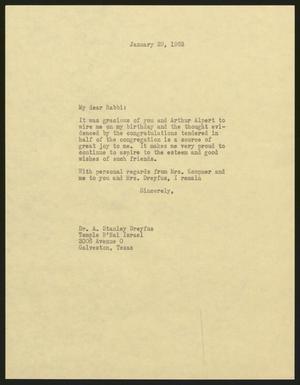 [Letter from Isaac H. Kempner to A. Stanley Dreyfus, January 29, 1963]