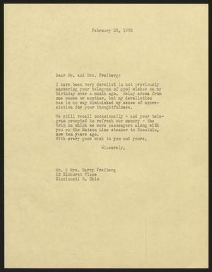 [Letter from Isaac H. Kempner to Mr. and Mrs. Freiberg, February 26, 1963]
