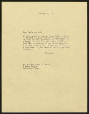 Primary view of object titled '[Letter from Isaac H. Kempner to John and Beebe Frenkel, January 16, 1963]'.