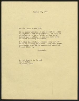 [Letter from Isaac H. Kempner to Consuelo and Mike Furbush, January 29, 1963]