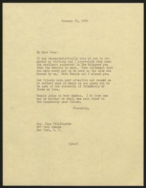 [Letter from Isaac H. Kempner to Jane Friedlander, January 29, 1963]