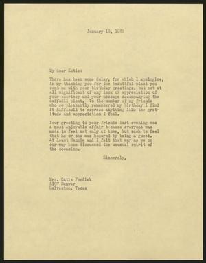 [Letter from Isaac H. Kempner to Katie Fosdick, January 18, 1963]