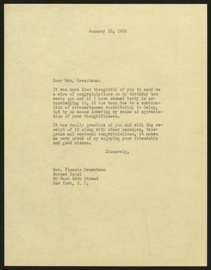 [Letter from Isaac H. Kempner to Flossie Greenbaum, January 28, 1963]