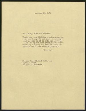 [Letter from I. H. Kempner to Mr. and Mrs. Michael Guttersen, January 18, 1963]
