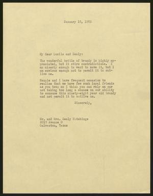 [Letter from Isaac H. Kempner to Sealy and Lucile Hutchings, January 16, 1963]