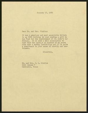 [Letter from I. H. Kempner to Mrs. J. L. Jinkins, January 16, 1963]