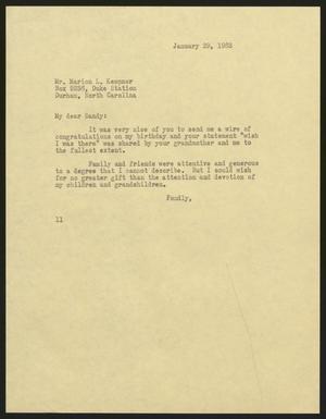 [Letter from Isaac H. Kempner to Marion L. Kempner, January 29, 1963]