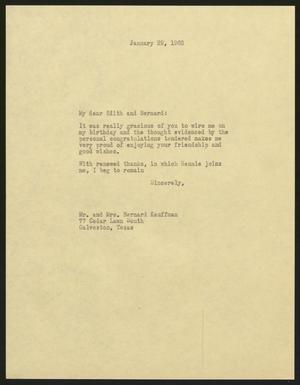 [Letter from I. H. Kempner to Mr. and Mrs. Bernard Kauffman, January 29, 1963]