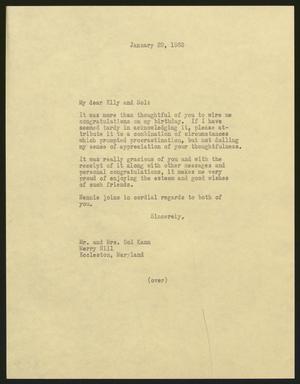 [Letter from I. H. Kempner to Mr. and Mrs. Sol Kann, January 29, 1963]