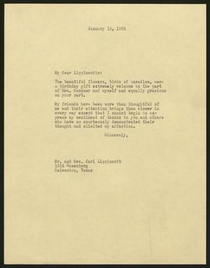 [Letter from I. H. Kempner to Mr. and Mrs. Carl M. Lippincott, January 15, 1963]