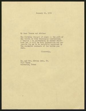 [Letter from I. H. Kempner to Mr. and Mrs. Adrian Levy, Jr., January 15, 1963]