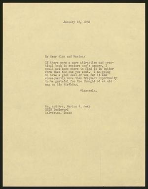 [Letter from I. H. Kempner to Mr. and Mrs. Marion J. Levy, January 16, 1953]