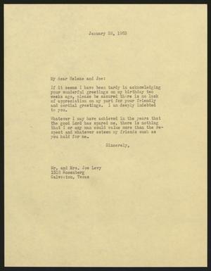 [Letter from I. H. Kempner to Mr. and Mrs. Joe Levy, January 28, 1963]