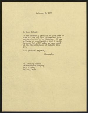 [Letter from I. H. Kempner to Stanley Marcus, February 5, 1963]