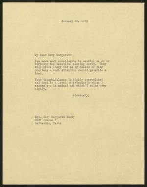 [Letter from I. H. Kempner to Mrs. Margaret Moody, January 22, 1963]