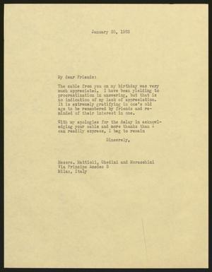 [Letter from I. H. Kempner to Mattioli, Ghedini and Moraschini, January 28, 1963]