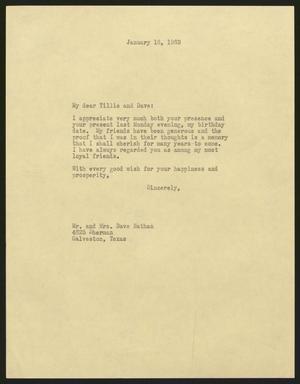 [Letter from I. H. Kempner to Mr. and Mrs. Dave Nathan, January 18, 1963]
