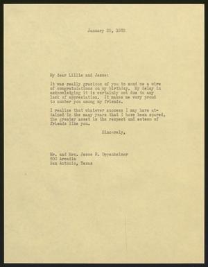 [Letter from I. H. Kempner to Lillie and Jesse D. Oppenheimer, January 29, 1963]