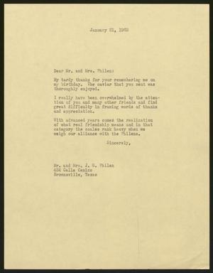 [Letter to Mr. and Mrs J. G. Philen, January 21, 1963]