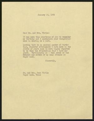 [Letter from I. H. Kempner to Mr. and Mrs. Jess Pirtle, January 15, 1963]